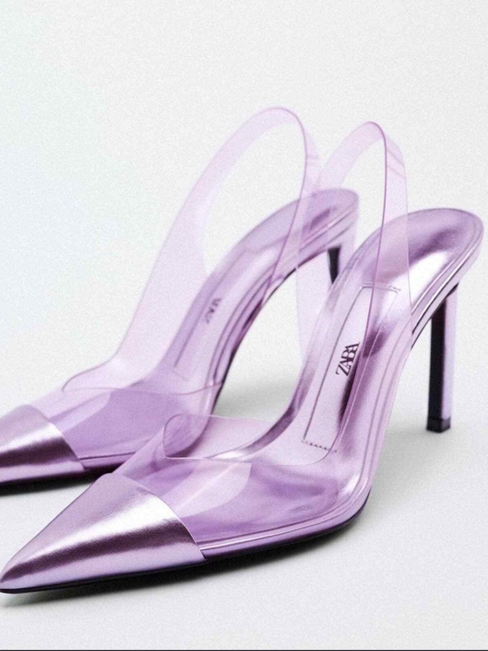 Like New Zara Metallic Purple Lavender Pointed-Toe Vinyl Slingback Heels Sz 39